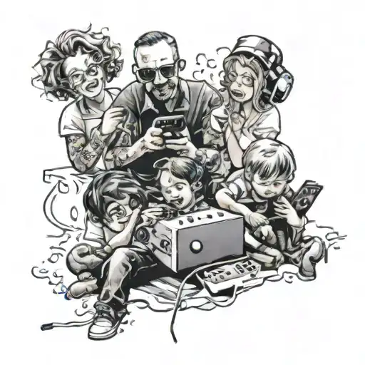Polaroid Picture Of A Family With 6 Kids Playing Video Games