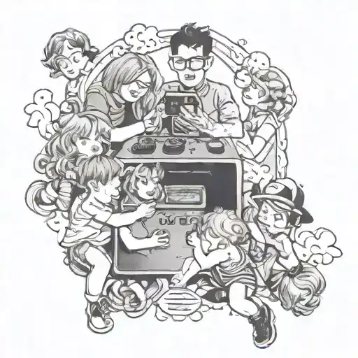 Polaroid Picture Of A Family With 6 Kids Playing Video Games