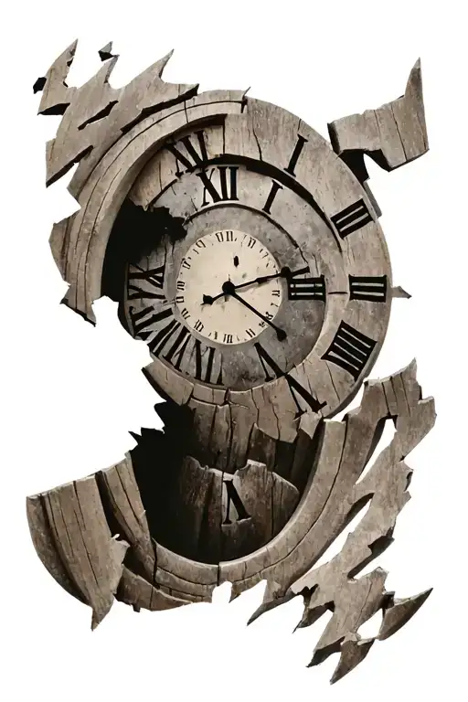 Broken Rustic Round Clock With Roman Numerals