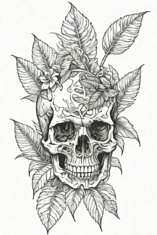 Skull Embedded In Jungle Leaves