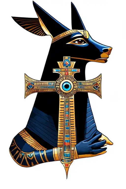 Anubis With Egyptian Cross And Make Horus D Eye
