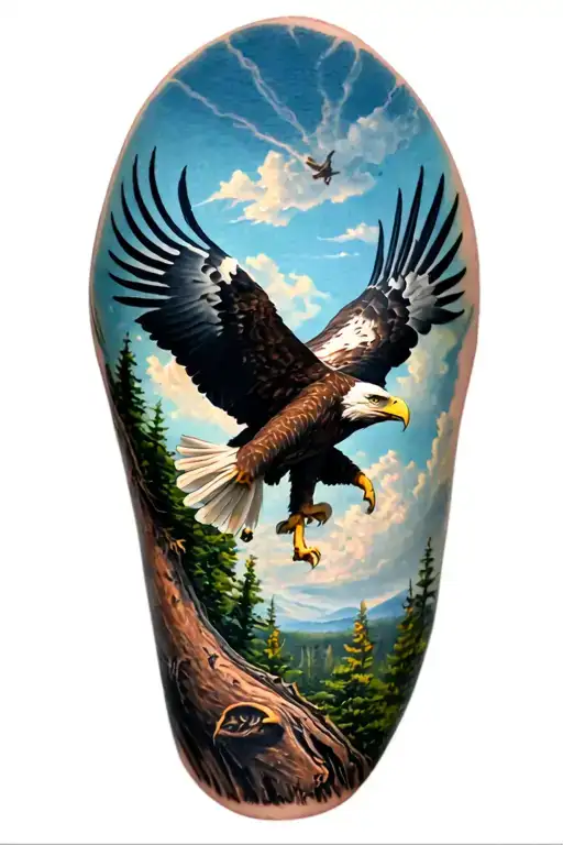 Eagle Landing On Tree And Nature And Technology