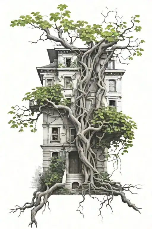 Vine Roots And Climbs A Building