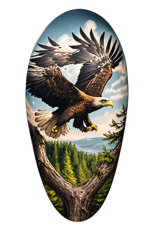 Eagle Landing On Tree And Nature And Technology