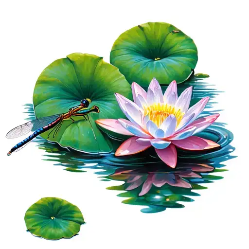 Dragonfly Placed On A Water Lily