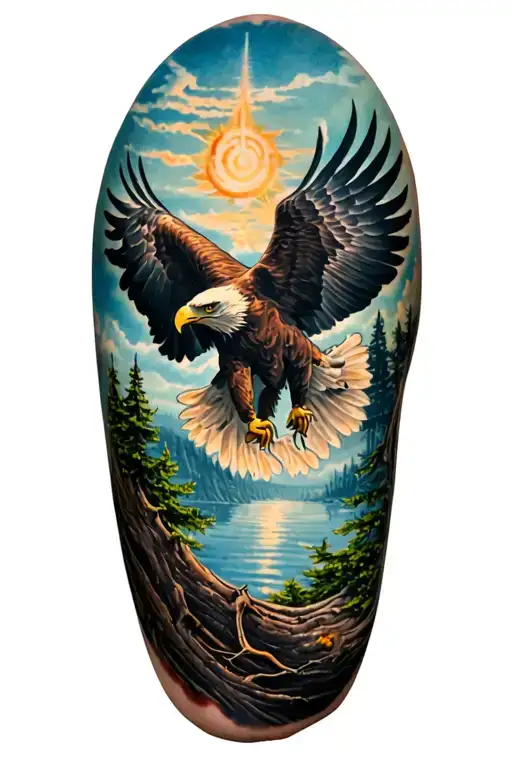 Eagle Landing On Tree And Nature And Spirituality Surrounded