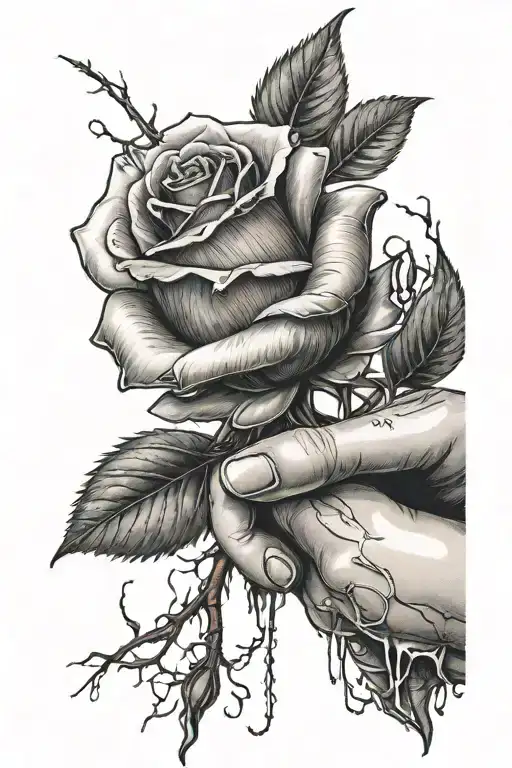 Hand Holding A Rose With Blood