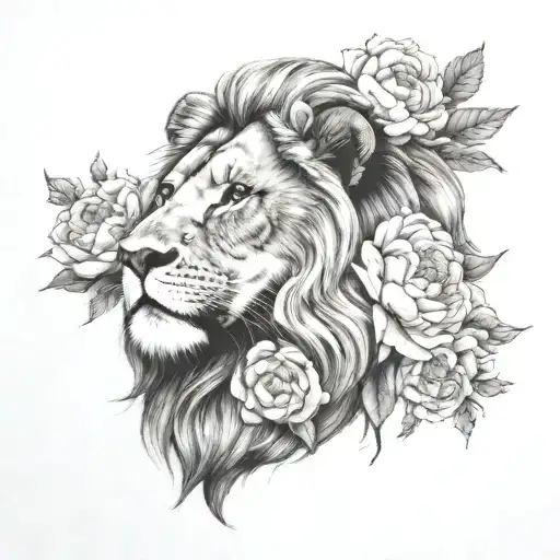 Lion With Peonies