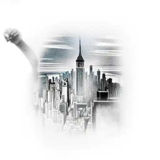 New York City Skyline With King Kong Hanging Off Empire State Building