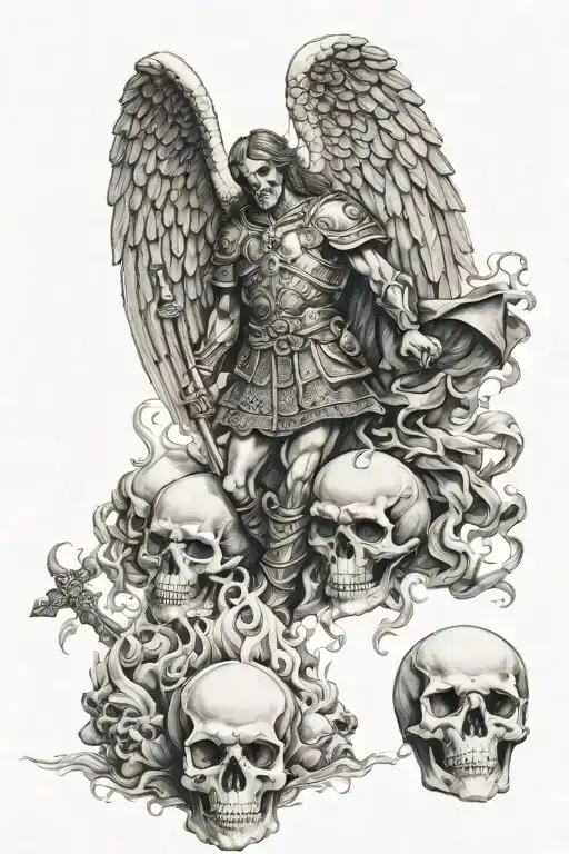 St Michael And Skull Engulfed In Flames