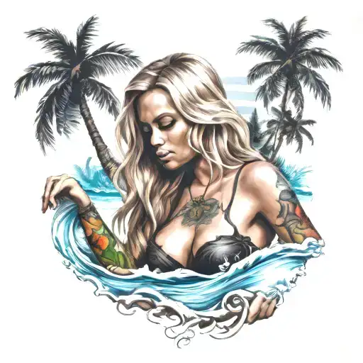 Coconut Bra On A Blonde Hot Surf Girl