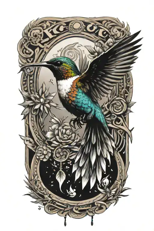 Native American Humming Bird Rising Surrounded By Circled By Leters P U R E P E C H A