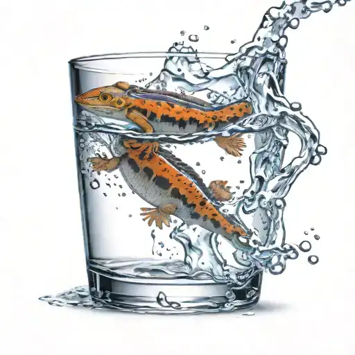 A Newt On A Glass Of Water With Water Spilling Out The Top To The Side
