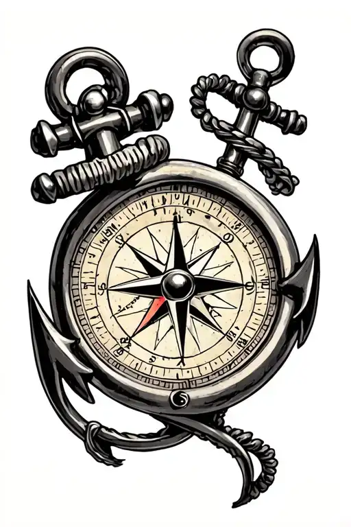 Navigation Compass Transpersed By A Navy Anchor