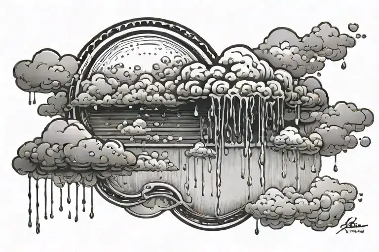 Rain With Cloud Tattoo Has Left Side Is Half Circle Boundry Shape