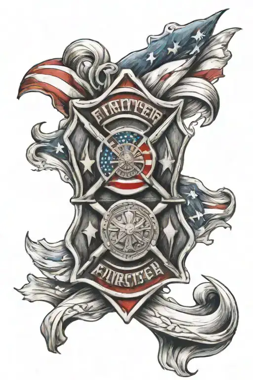 Firefighter Maltese Cross Surrounded By American Flag Intertwined