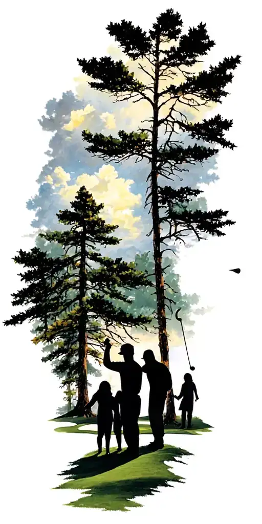 Forest Sky Golf Course Family Shadow Figures Time Collage