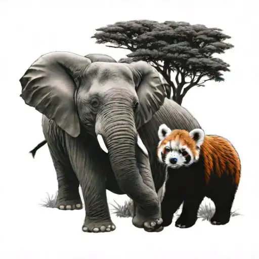 Elephant And Red Panda