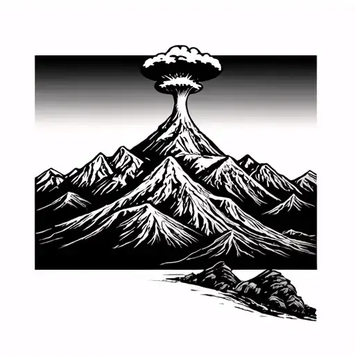 Mountain Range Silhouette New Mexico Zia Symbol Atomic Bomb Mushroom Cloud