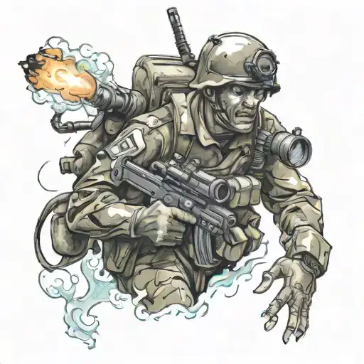 Scary Soldier With Flame Thrower