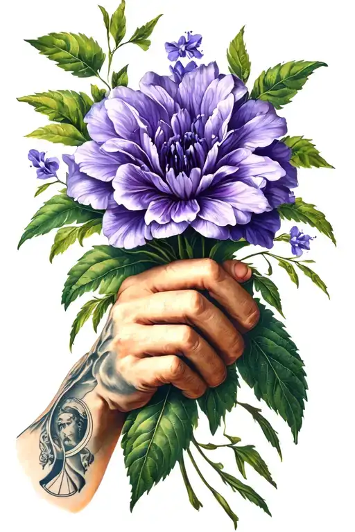 Greek Atlas Holding A Violet Flower