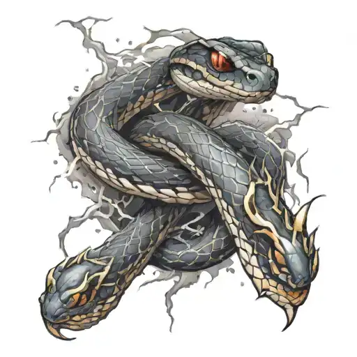 Snake Wrapped In Lightning Storm