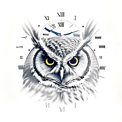 Owl Head With Clock