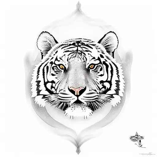 Tiger Eyes Surrounded By Lotus Flowers