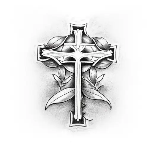 Medieval Cross With Creeping Plant And 33 Leaves