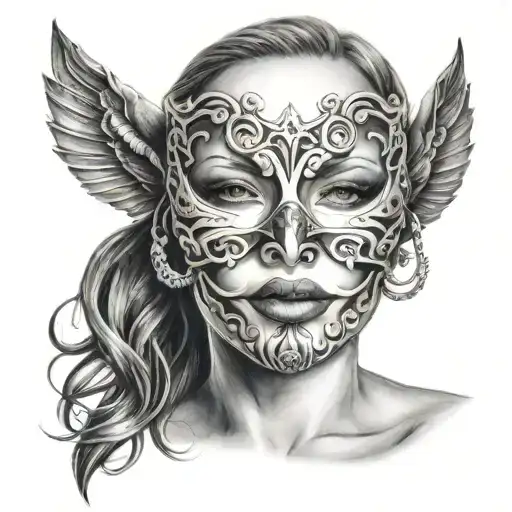 Female Mask Finguer In Mouth Elegant Silence