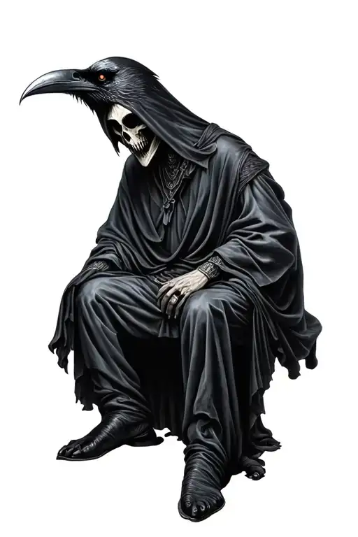 Menacing Grim Reaper Sitting With Raven