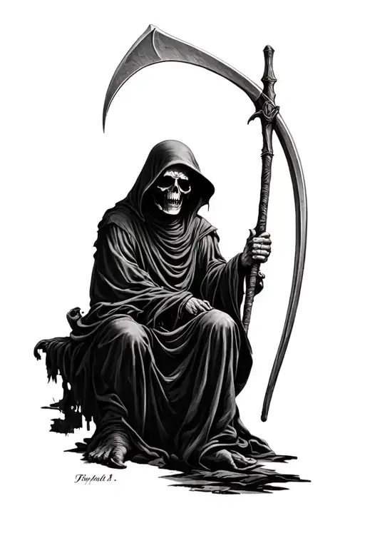 Grim Reaper Sitting With Scythe
