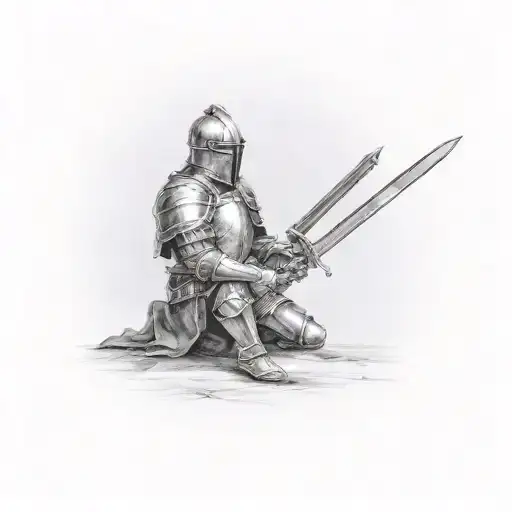 Knight Kneeling And Leaning On His Sword