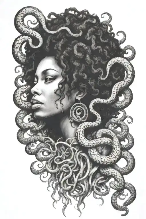 African American Medusa With Snakes Coming Out Of Afro
