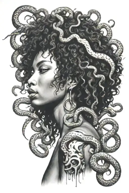African American Medusa With Snakes Coming Out Of Afro