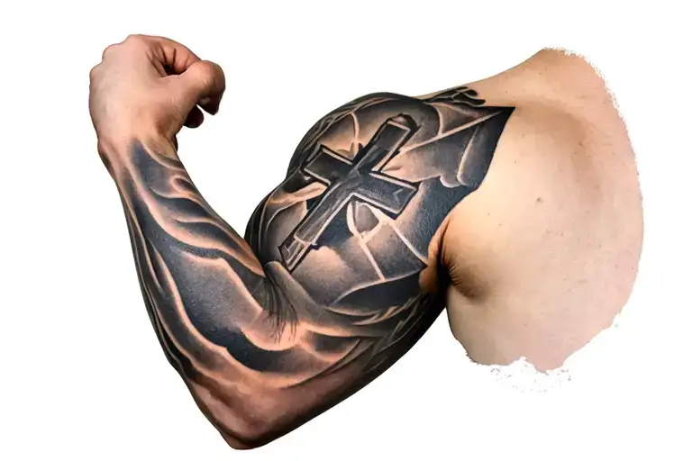 Cross Tattoo Inner Bicep