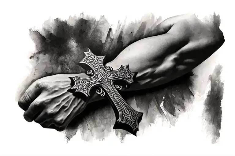 Cross Tattoo Inner Bicep Sleeve