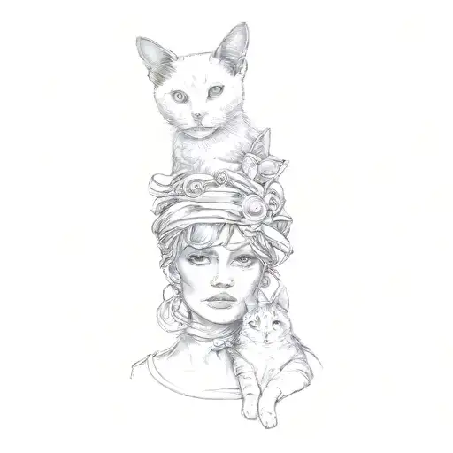 A Woman With A Cat On Her Head