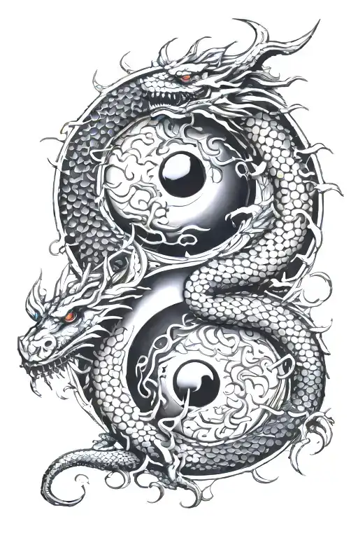 Yin Yang With Dragons With A Katana