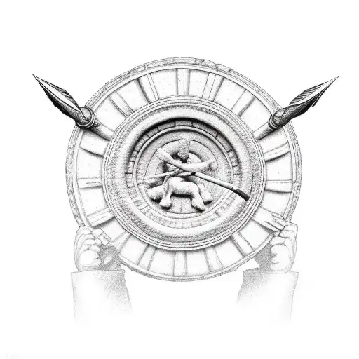 Spartan Holding Spear With Coliseum Behind Him On The Upper Arm