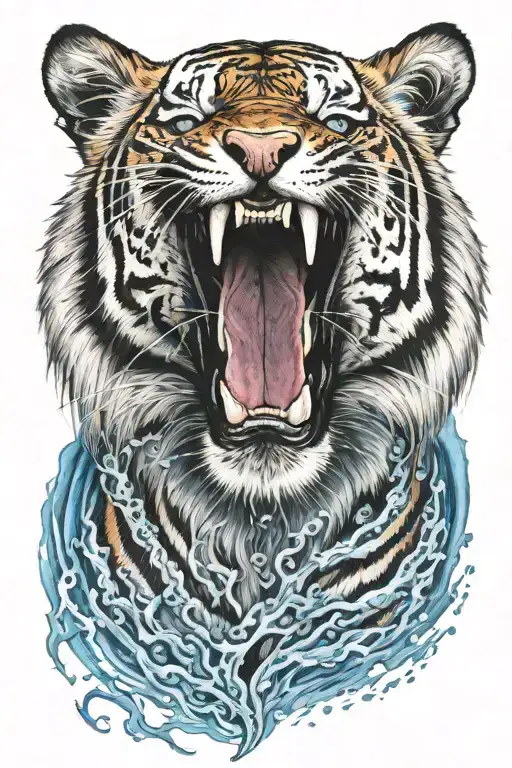 Tiger Roaring With Light Blue Beaming Eyes