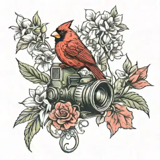 Cardinal Bird With John Deere And Flower Growing