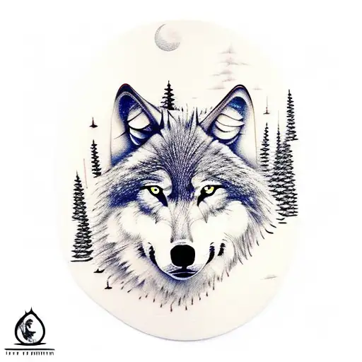 Wolf Overlooking Mountains And Pine Trees