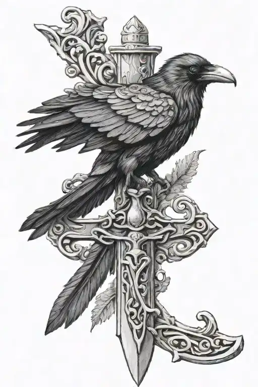 Raven Rune On Sword Handle