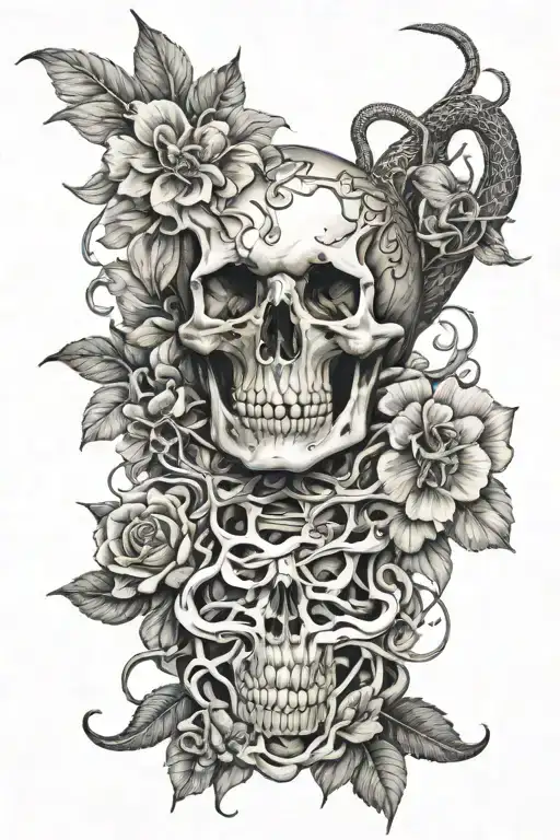 Snake Skeleton And Flowers Blooming