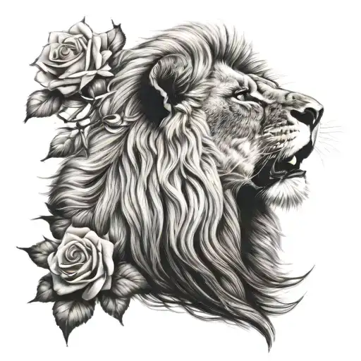 Lion Male And Rose