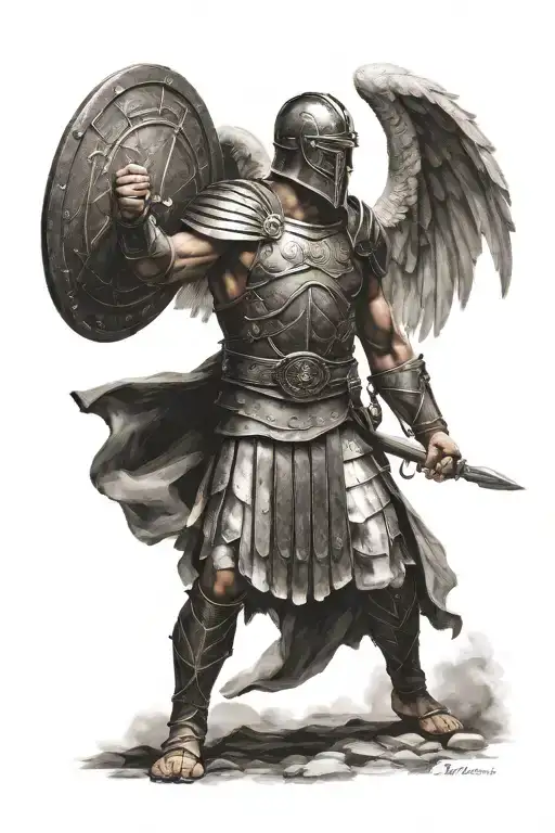 Roman Gladiator Holding Shield Staring Into The Distance