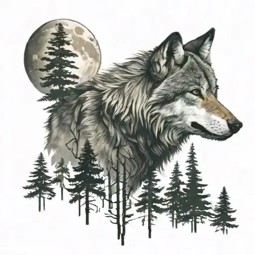 Wolf In Forest Haf Moon