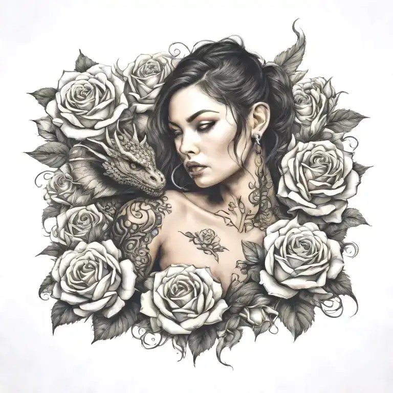 Dragon Roses Woman Posing