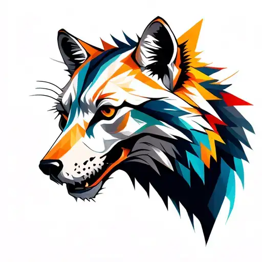 Hybrid Wolf Mixed With Cougar Skull With Geometric